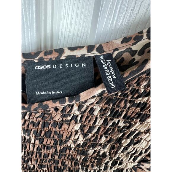 ASOS design Women's 16 Leopard Print Tiered Maxi Maternity Smocked Front Dress - Picture 5 of 9